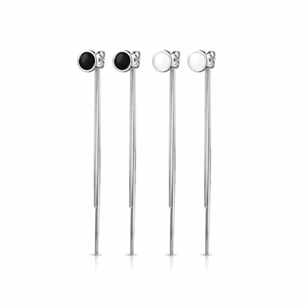 Paar threader oorbellen met ronde knop en hangende ketting - Afbeelding 6