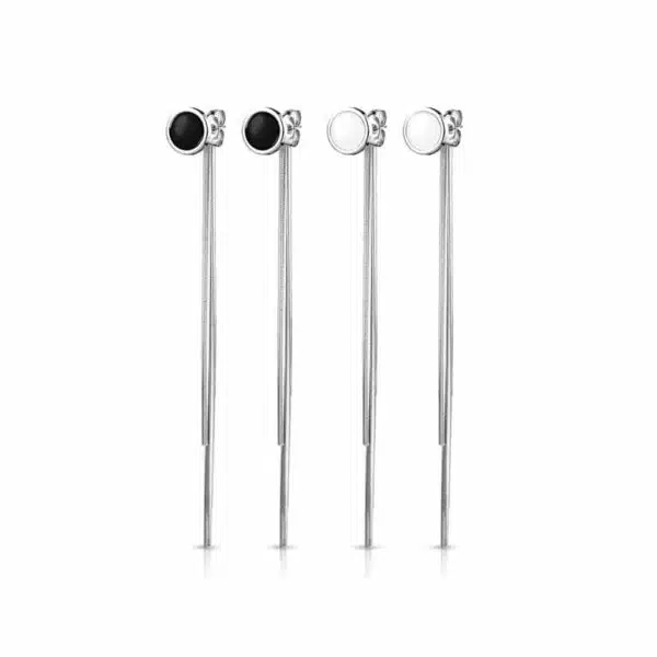 Paar threader oorbellen met ronde knop en hangende ketting - Afbeelding 6