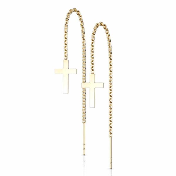 Paar threader oorbellen met ketting en kruisje - Afbeelding 3