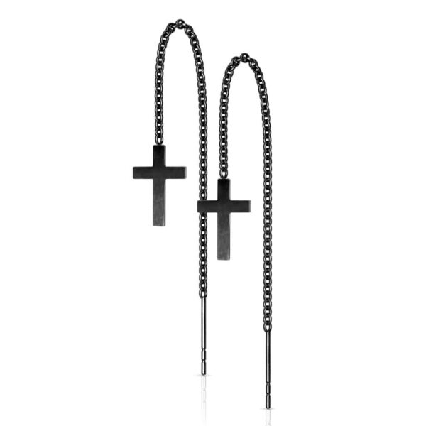 Paar threader oorbellen met ketting en kruisje - Afbeelding 4