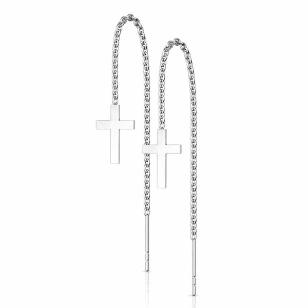 Paar threader oorbellen met ketting en kruisje - Afbeelding 6
