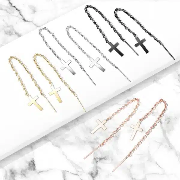Paar threader oorbellen met ketting en kruisje