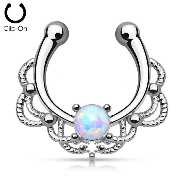 Neppe septum piercing met 1 ronde opaal steen - Afbeelding 3