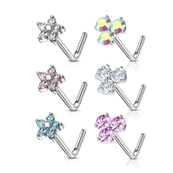 Set van 6  neus stud piercings met CZ bloem in een doorzichtig doosje - Afbeelding 2