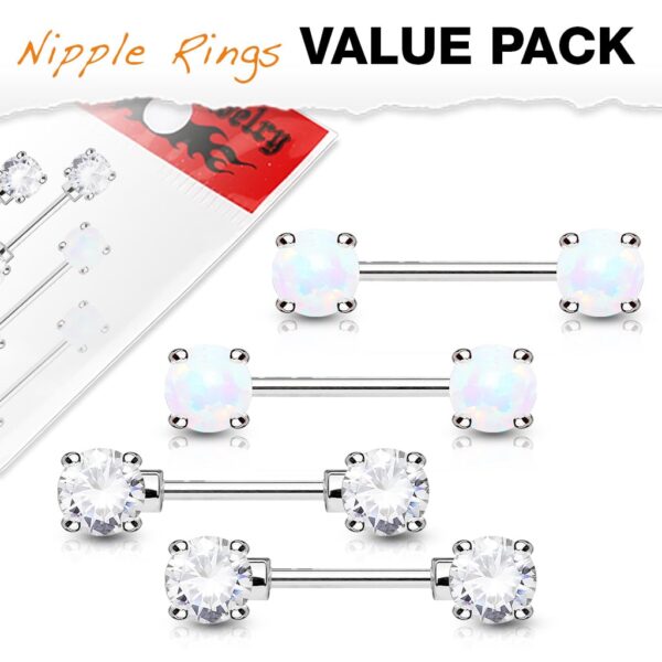 Set van 2 paar dubbele front-facing tepelpiercings met CZ prong-set