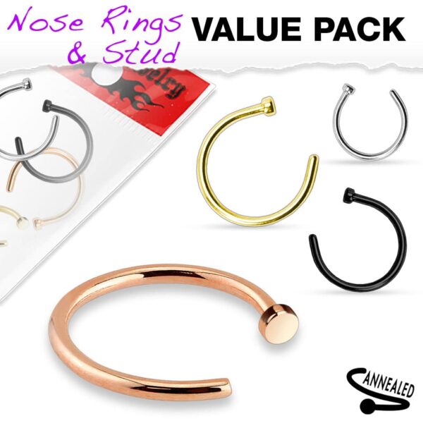 Set van 4 open neus ringen van 316L chirurgisch staal