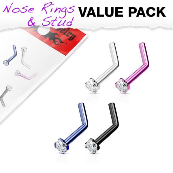 Set van 4 neus stud piercings van 316L chirurgisch staal met 2mm CZ top