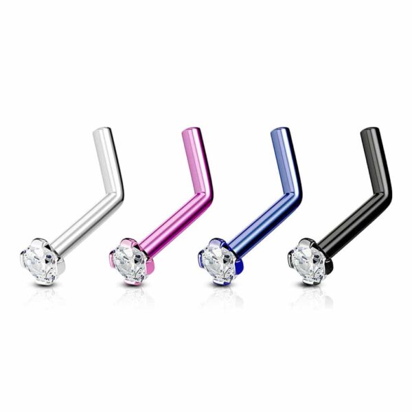 Set van 4 neus stud piercings van 316L chirurgisch staal met 2mm CZ top - Afbeelding 2
