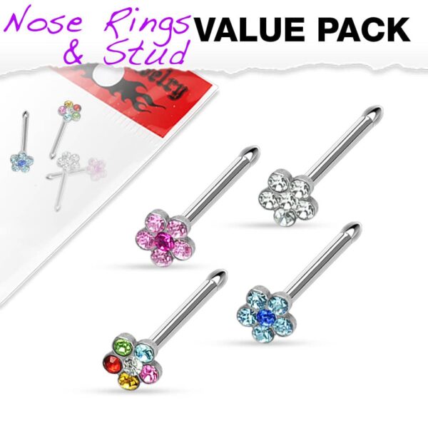 Set van 4 Neus bone piercings van 316L chirurgisch staal met bloemetje