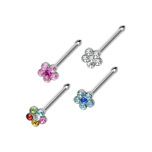 Set van 4 Neus bone piercings van 316L chirurgisch staal met bloemetje - Afbeelding 2