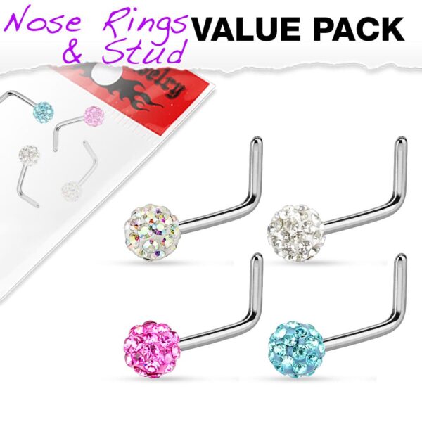 Set van 4 neus stud piercings van 316L chirurgisch staal met Ferido balletje
