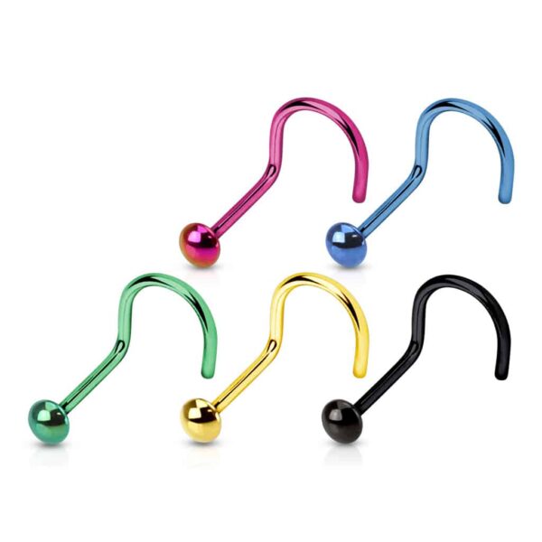 Set van 5 Neus screw piercings met half balletje in verschillende kleuren - Afbeelding 2