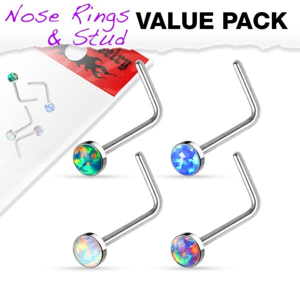 Set van 4 neus stud piercings van 316L chirurgisch staal met opaal steentje