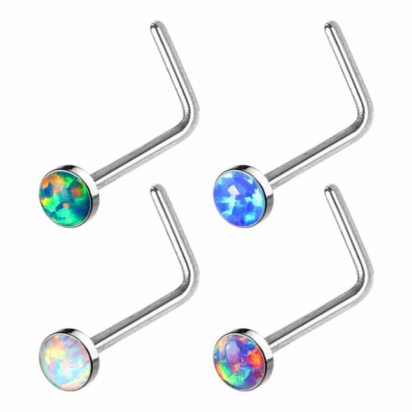 Set van 4 neus stud piercings van 316L chirurgisch staal met opaal steentje - Afbeelding 2