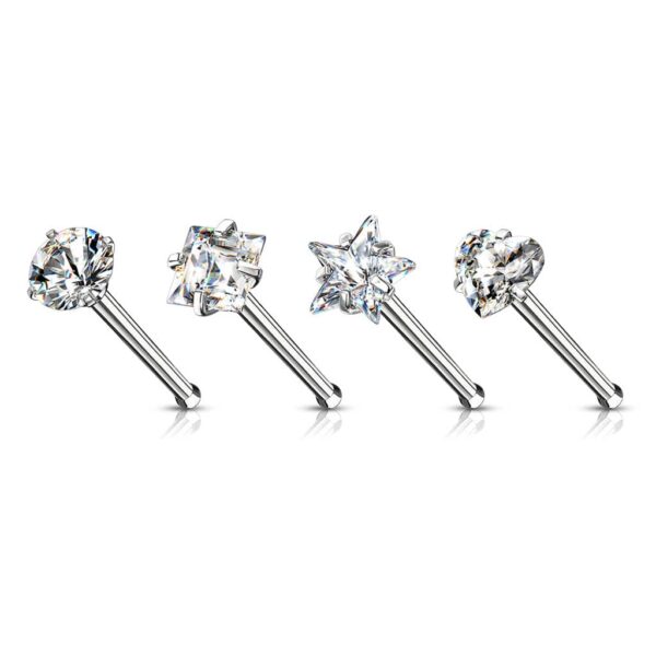 Set van 4 Neus bone piercings van 316L chirurgisch staal met CZ prong-set mix - Afbeelding 2