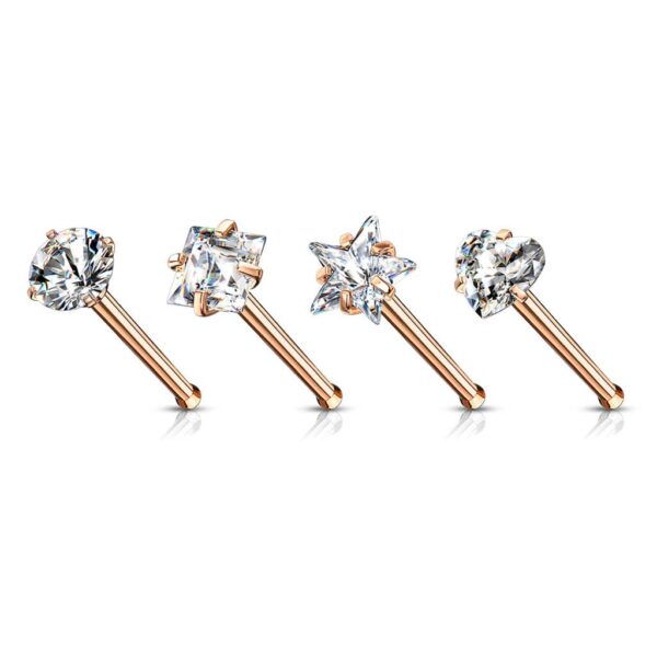 Set van 4 Neus bone piercings van 316L chirurgisch staal met CZ prong-set mix - Afbeelding 6