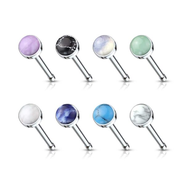 Set van 8 Neus bone piercings met halfedelsteen - Afbeelding 2