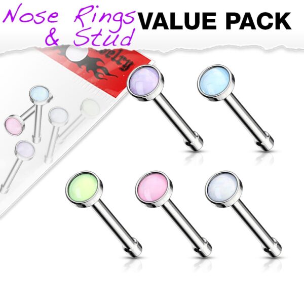 Set van 5 Neus bone piercings met heldere steen van 316L chirurgisch staal