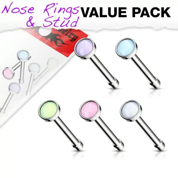 Set van 5 Neus bone piercings met heldere steen van 316L chirurgisch staal