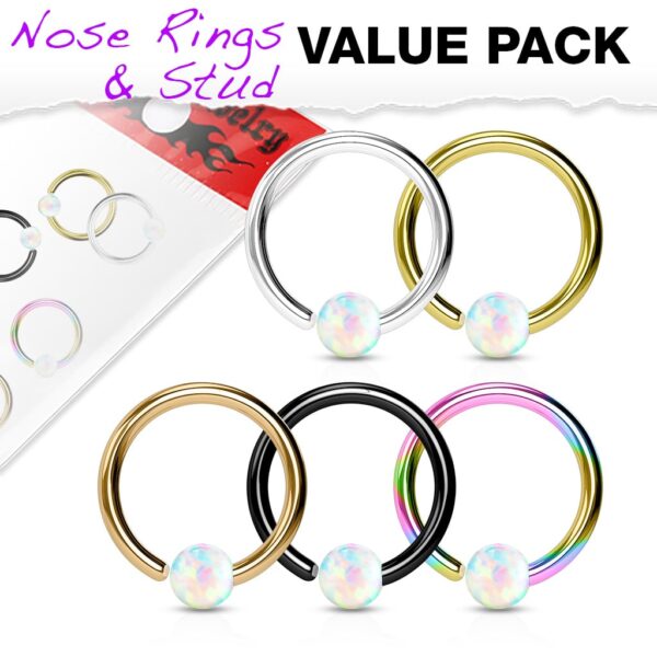 Set van 5 piercingringen met opaal balletje