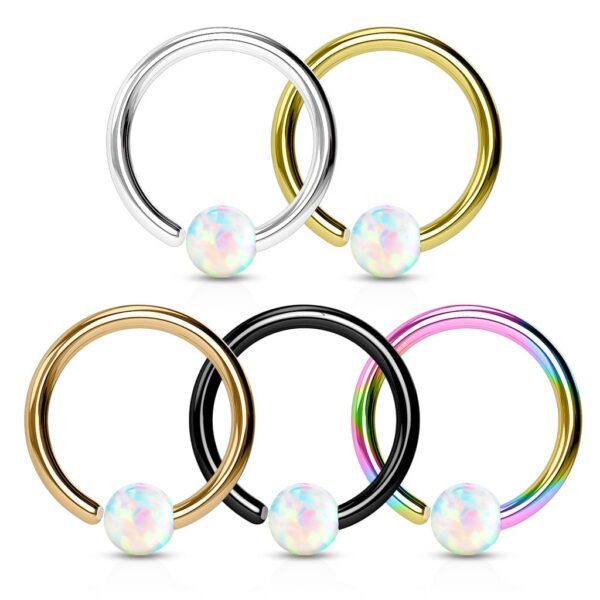 Set van 5 piercingringen met opaal balletje - Afbeelding 2