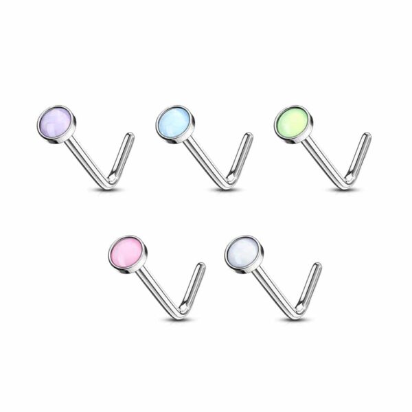 Set van 5 L-vormige neus stud piercings met heldere steen van 316L chirurgisch staal - Afbeelding 2