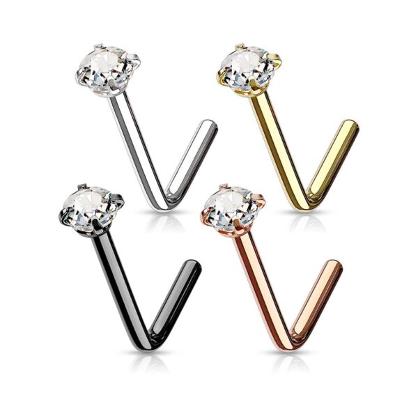 Set van 4 neus stud piercings van 316L chirurgisch staal met CZ prong-set - Afbeelding 2