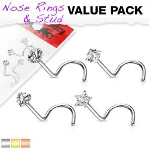 4-delige set van 316L chirurgisch staal neus screws met verschillende CZ prong-set