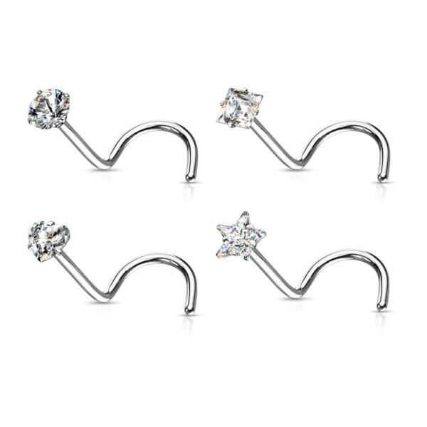 4-delige set van 316L chirurgisch staal neus screws met verschillende CZ prong-set - Afbeelding 8
