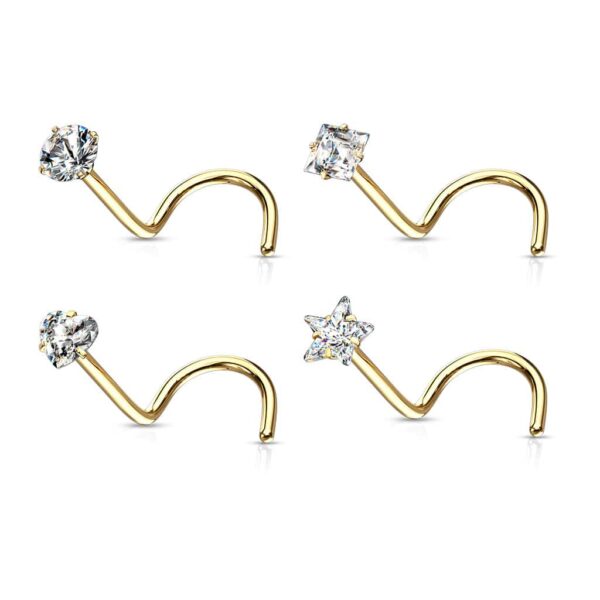 4-delige set van 316L chirurgisch staal neus screws met verschillende CZ prong-set - Afbeelding 6