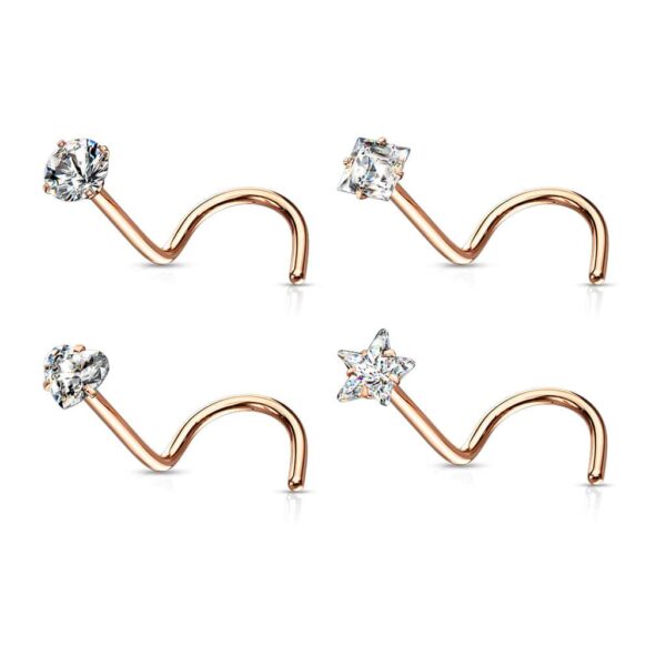 4-delige set van 316L chirurgisch staal neus screws met verschillende CZ prong-set - Afbeelding 7