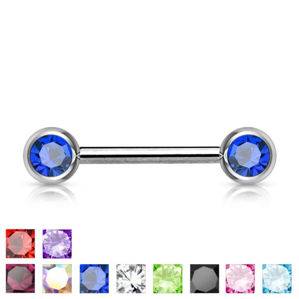 Barbell met 2 gekleurde kristallen