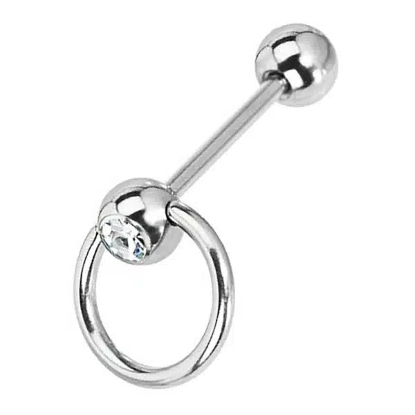 Barbell met heldere steen en ring