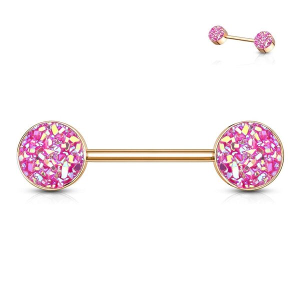 Barbell rose goudkleurkleur met ruwe steentjes in verschillende kleurtjes - Afbeelding 5