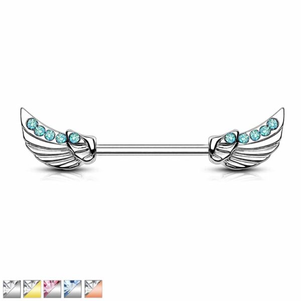 Barbell tepelpiercing engel vleugels en steentjes