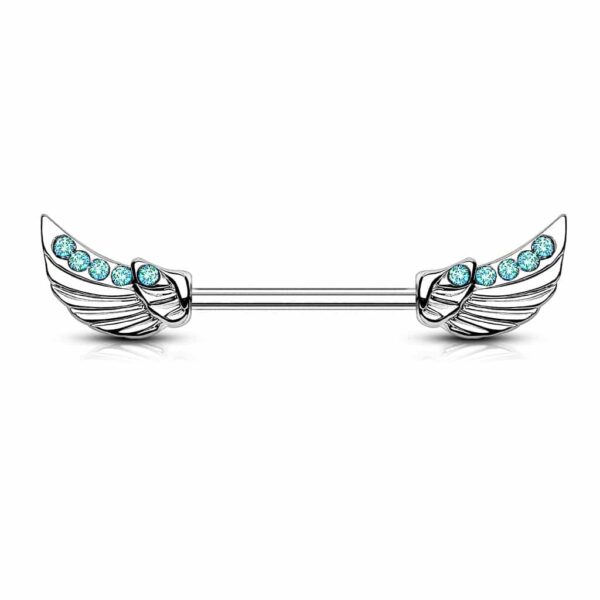 Barbell tepelpiercing engel vleugels en steentjes - Afbeelding 5