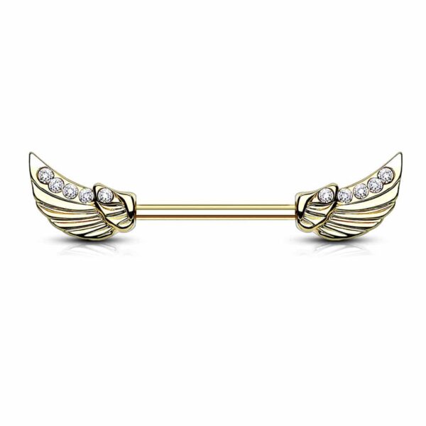 Barbell tepelpiercing engel vleugels en steentjes - Afbeelding 3