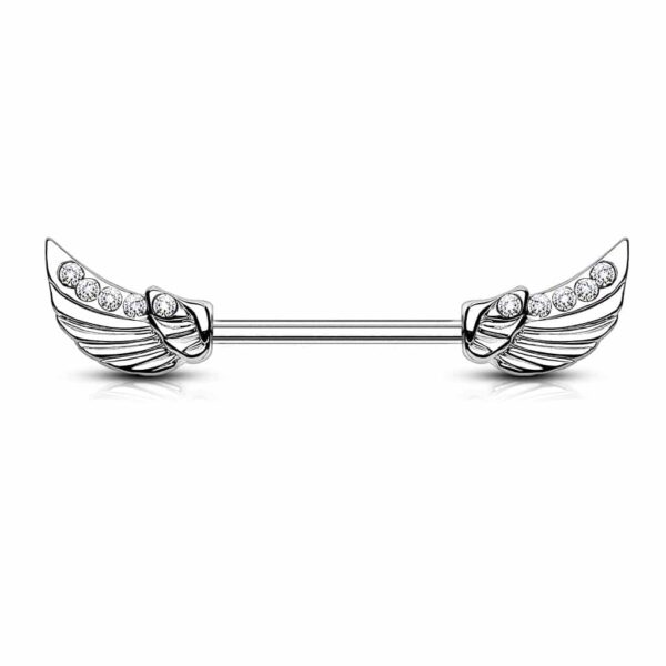Barbell tepelpiercing engel vleugels en steentjes - Afbeelding 2
