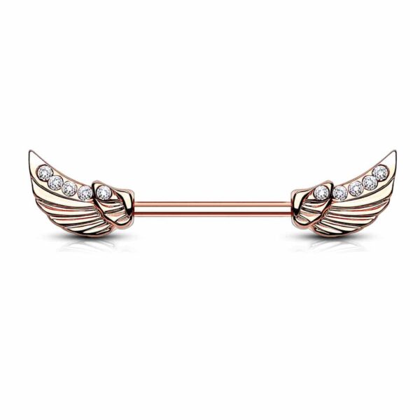 Barbell tepelpiercing engel vleugels en steentjes - Afbeelding 6