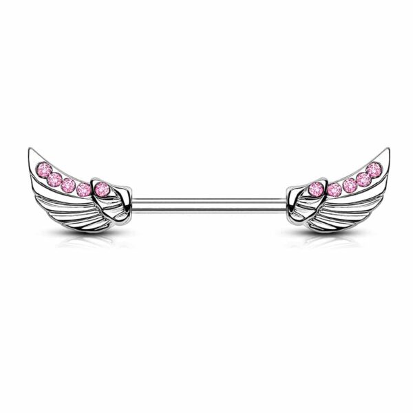 Barbell tepelpiercing engel vleugels en steentjes - Afbeelding 4