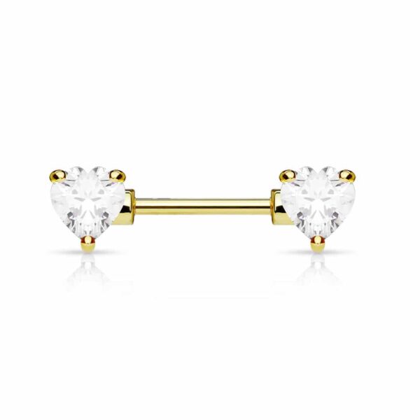 Barbell tepelpiercing hartjes stenen in kleur - Afbeelding 3
