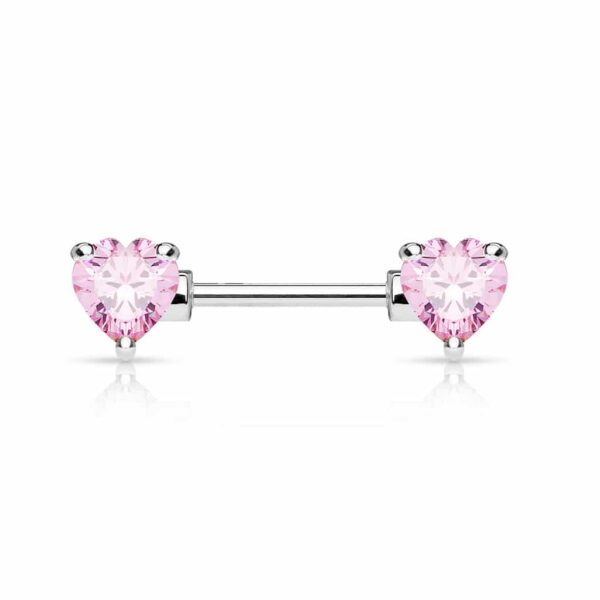 Barbell tepelpiercing hartjes stenen in kleur - Afbeelding 4