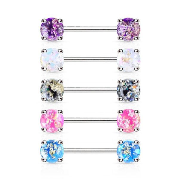Barbell tepelpiercing met lava glitter balletjes - Afbeelding 4