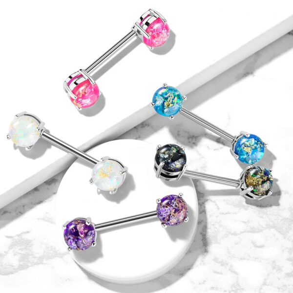 Barbell tepelpiercing met lava glitter balletjes - Afbeelding 5