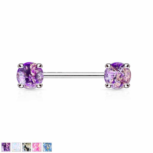 Barbell tepelpiercing met lava glitter balletjes