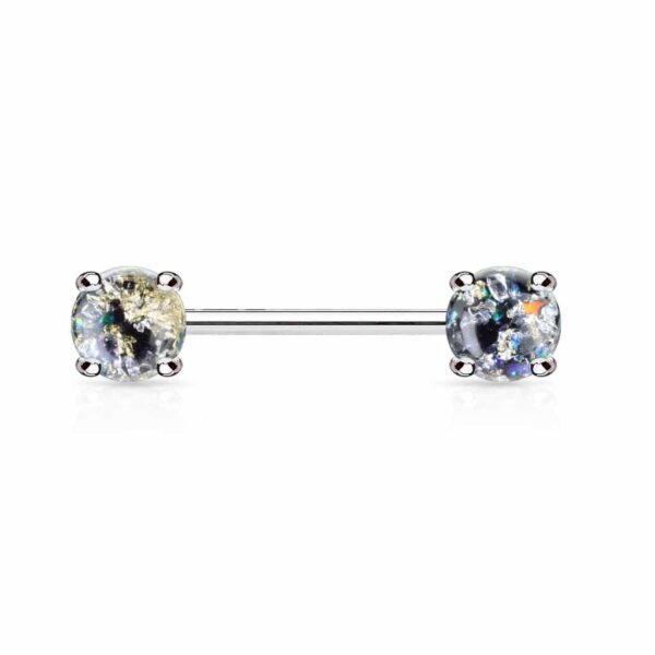 Barbell tepelpiercing met lava glitter balletjes - Afbeelding 8