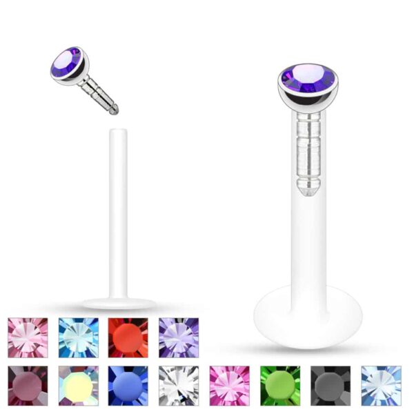 Bioflex labret met kliksysteem met kristal