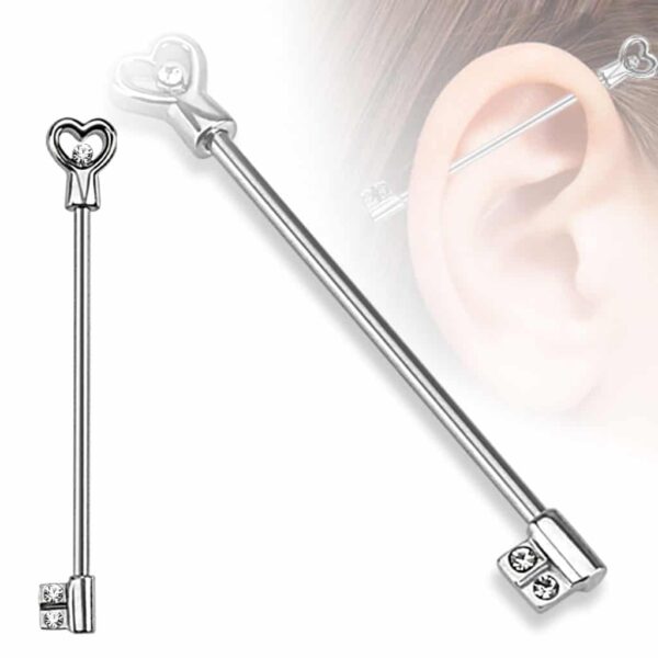 Industrial piercing in de vorm van een sleutel met hartje - Afbeelding 3