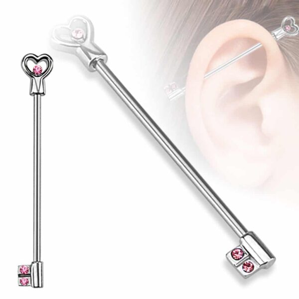 Industrial piercing in de vorm van een sleutel met hartje - Afbeelding 4