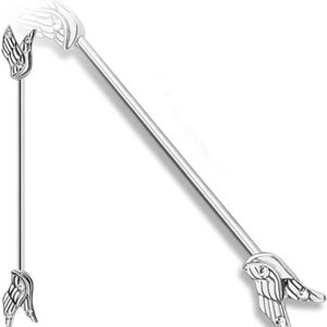 Industrial piercing met dubbele vleugels van engeltjes met CZ steen